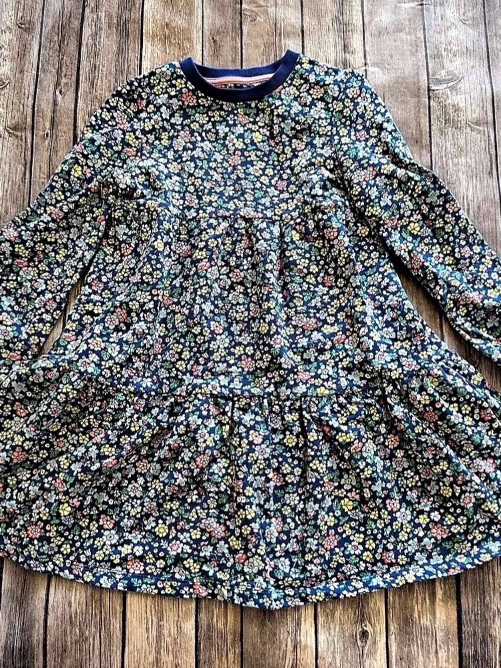 Mini Boden Multi-colored floral print long sleeve dress vguc 6/7